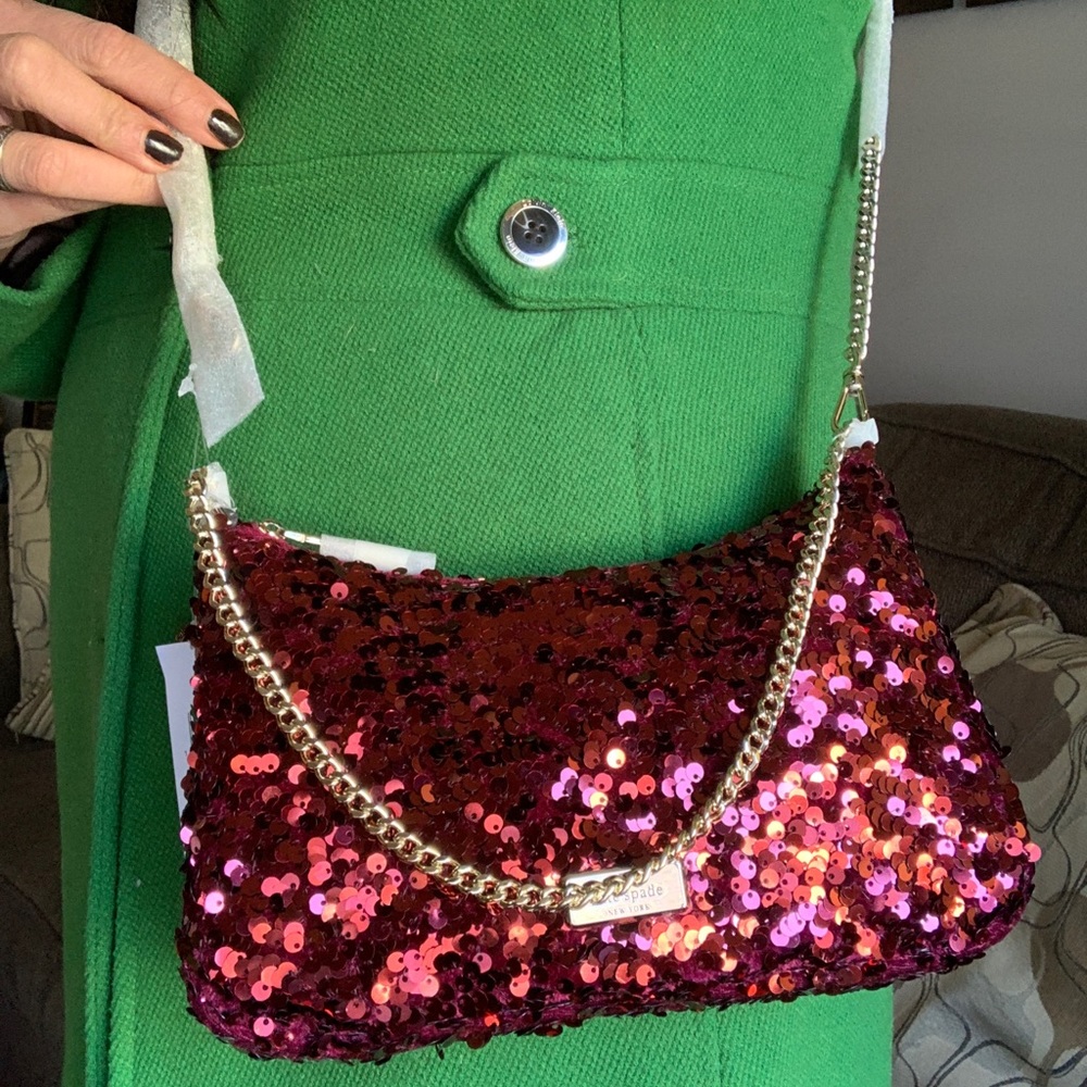 Authentic KATE SPADE Sequins top zip Clutch/shoulder/Crossbody